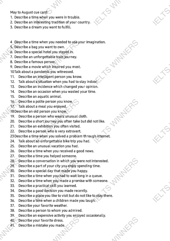کتاب Speaking Cue Cards May–August 2021 (کیوکارتهای اسپیکینگ؛ می تا آگوست ۲۰۲۱) نسخه انگلیسی PDF