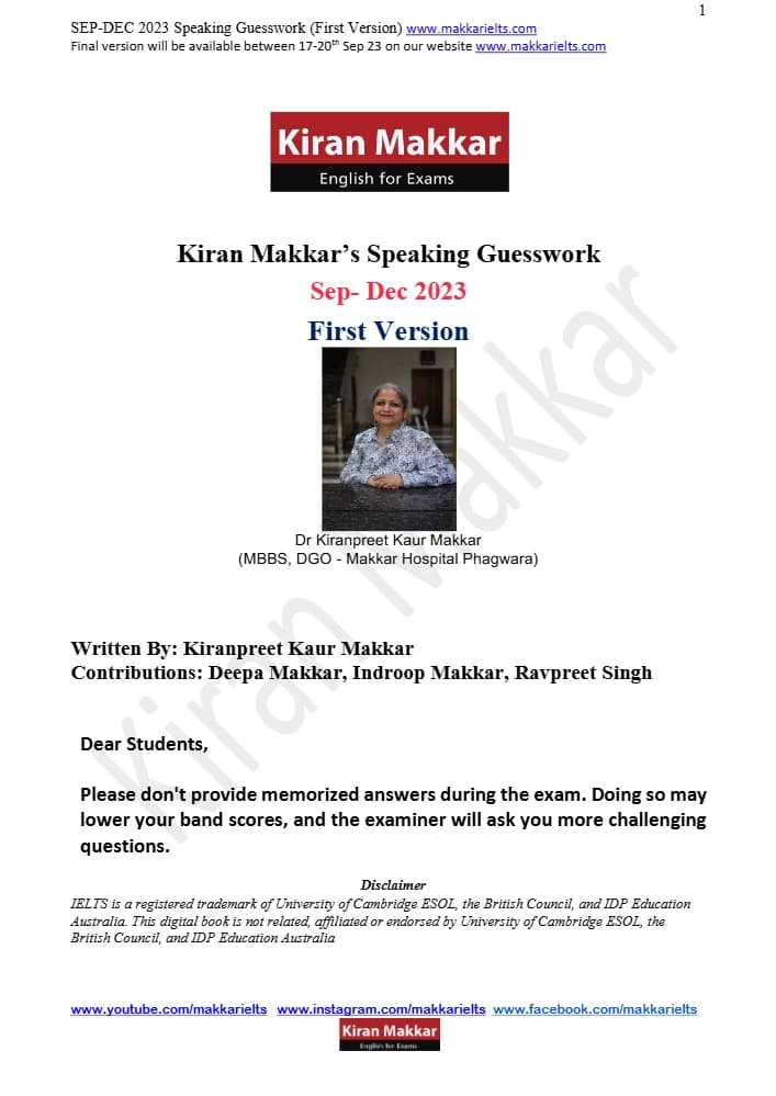 کتاب Makkar Speaking September–December 2023 (اسپیکینگ آیلتس؛ سپتامبر تا دسامبر ۲۰۲۳) نسخه انگلیسی PDF | Kiran Makkar