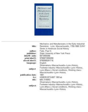 دانلود کتاب Mechanics and Manufacturers in the Early Industrial Revolution: Lynn, Massachusetts, 1780-1860