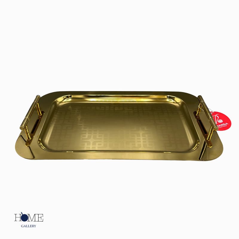 سینی استیل مستطیل طلایی رامیسا 01