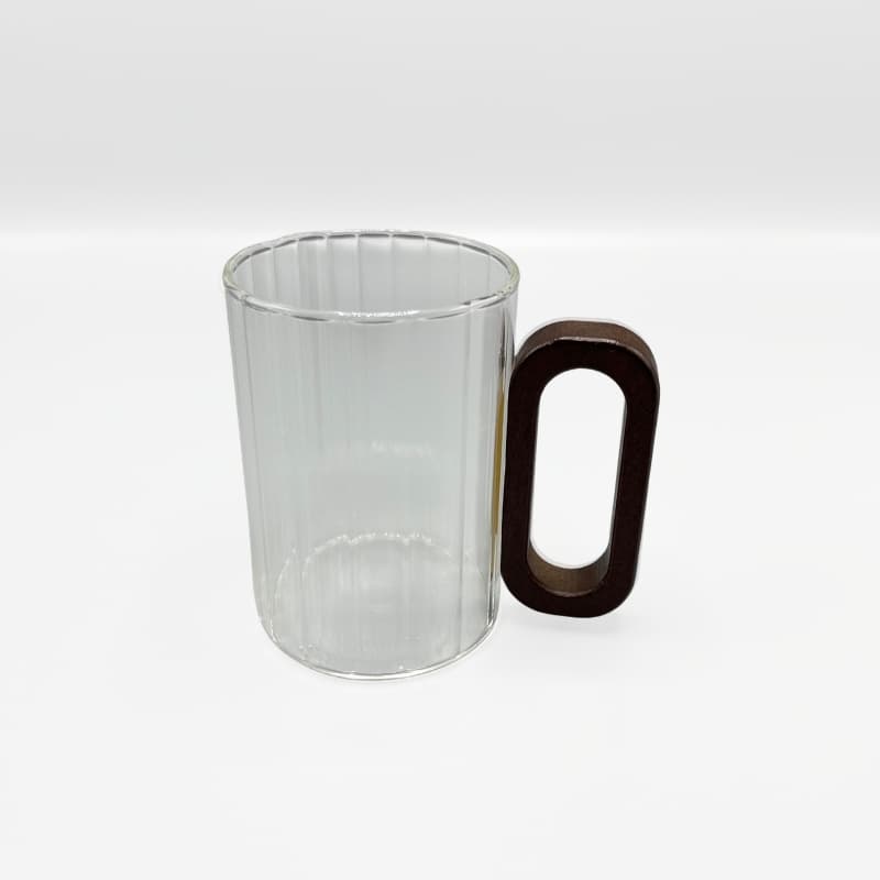 لیوان پیرکس شیاردار دسته چوبی
