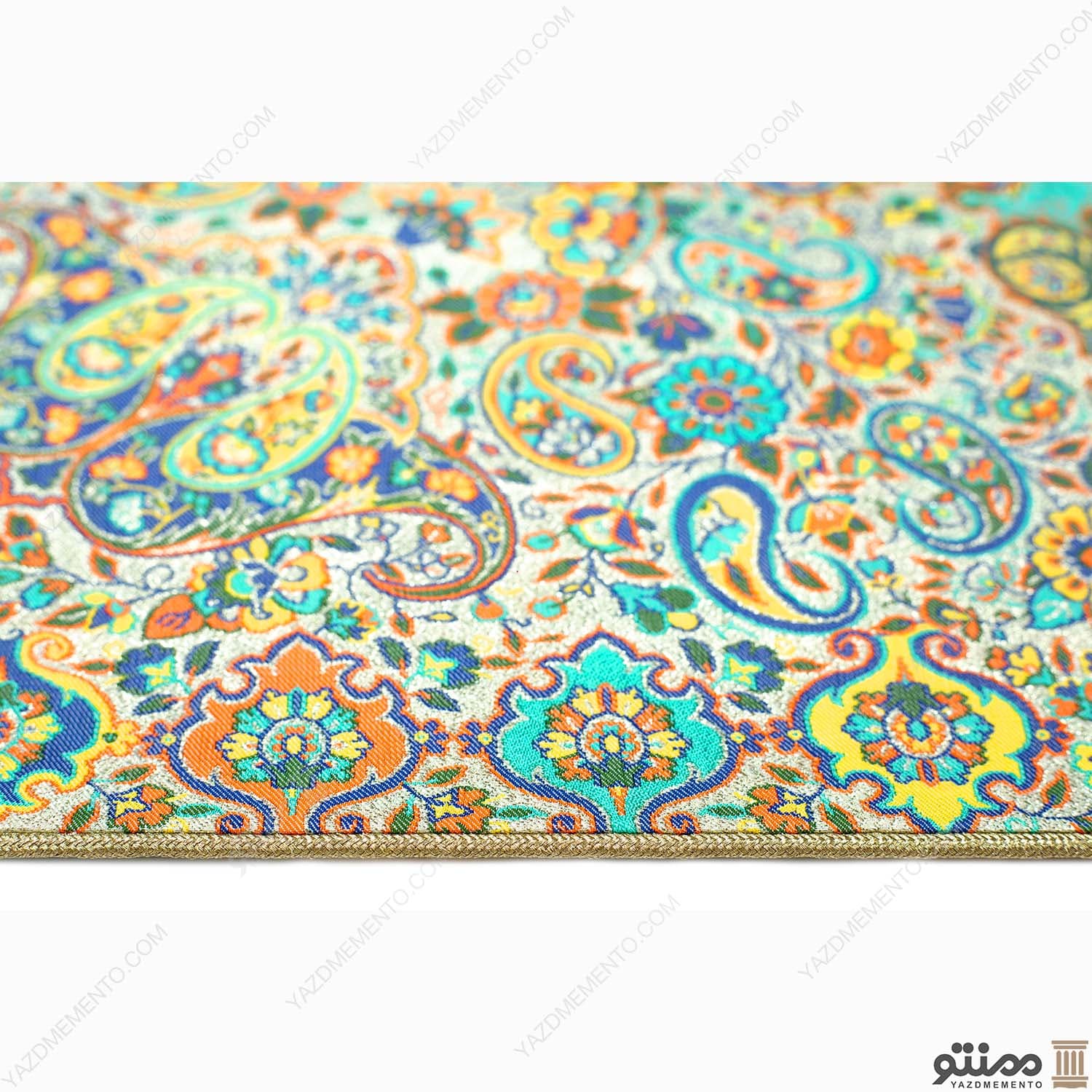 رومیزی ترمه مربع طرح ماندانا رنگ فیروزه ای — تصویر ۶