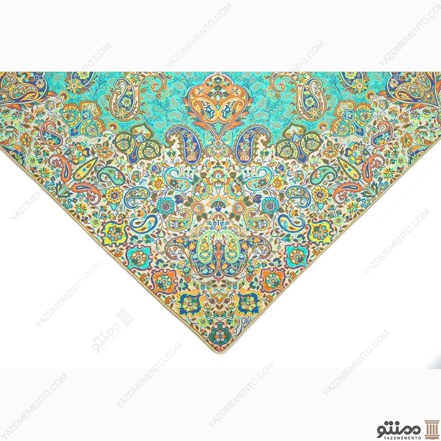 رومیزی ترمه مربع طرح ماندانا رنگ فیروزه ای — تصویر ۵
