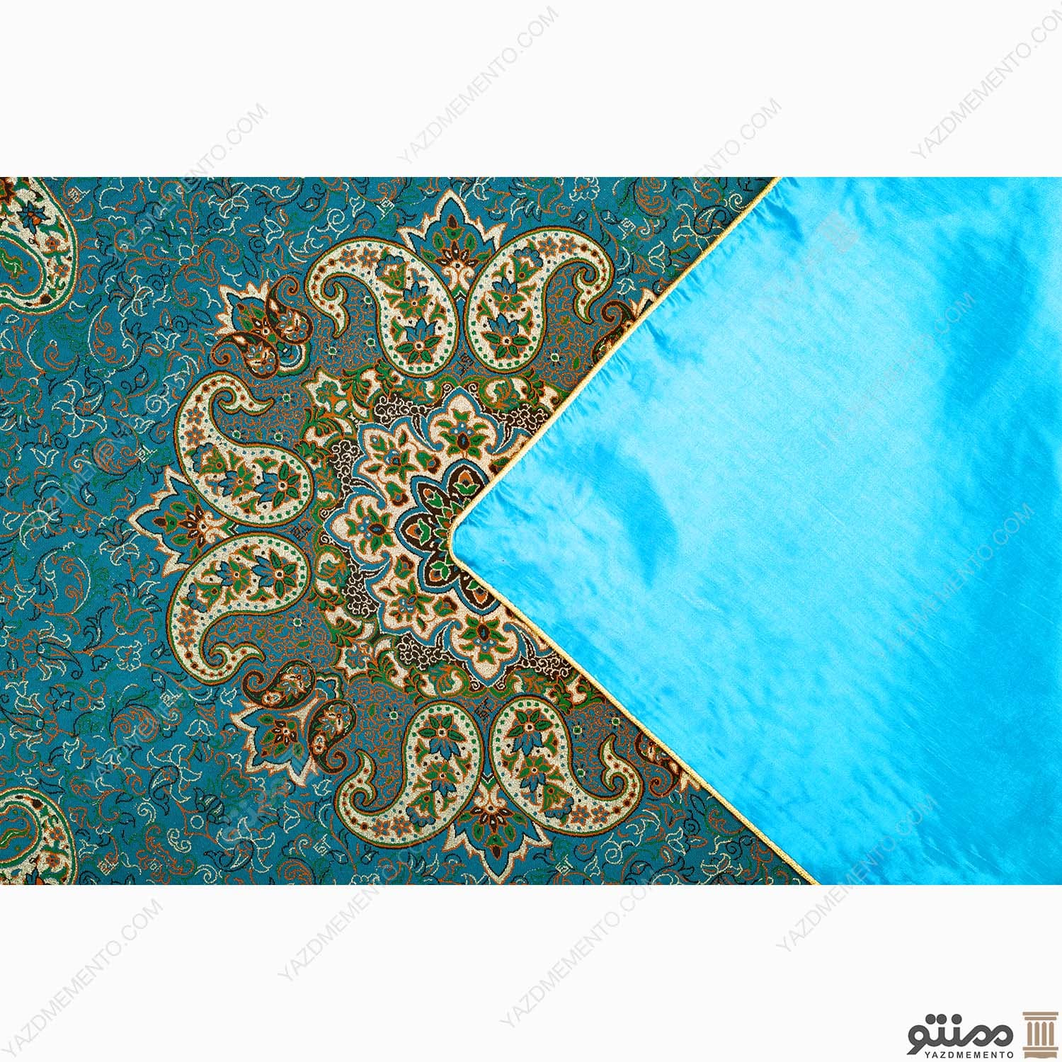 رومیزی ترمه مربع طرح سپهر رنگ آبی — تصویر ۵