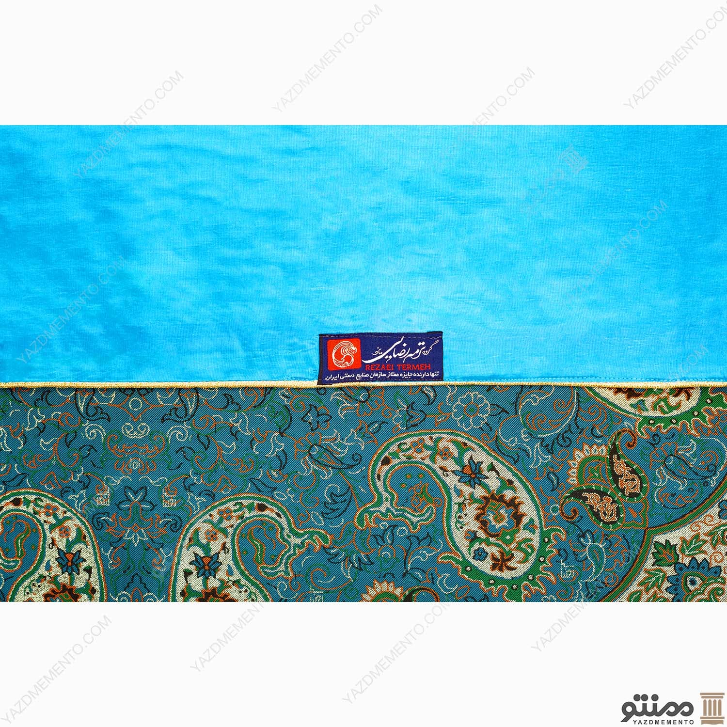 رومیزی ترمه مربع طرح سپهر رنگ آبی — تصویر ۲