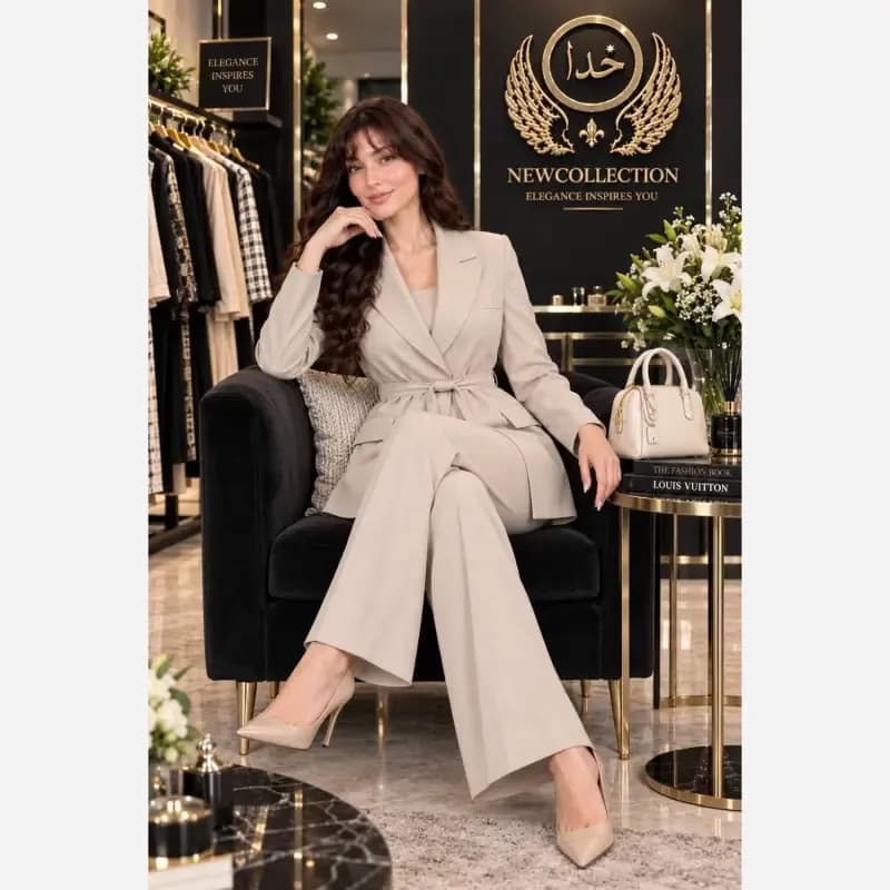 ست کت و شلوار پاییزه زنانه جنس سوپرمازراتی کجراه اعلا فری سایز رنگ بندی متنوع — تصویر ۱۱