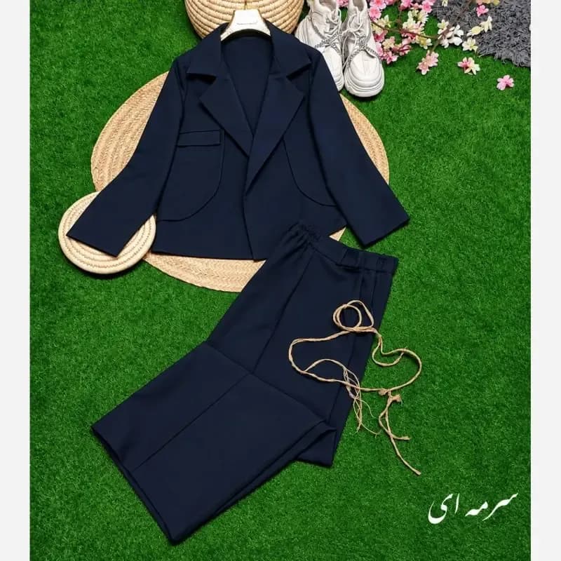 ست کت و شلوار پاییزه زنانه جنس سوپرمازراتی کجراه اعلا فری سایز رنگ بندی متنوع — تصویر ۶