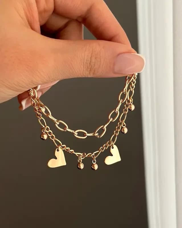دستبند دو لاین آویز قلبی ژوپینگ — تصویر ۳