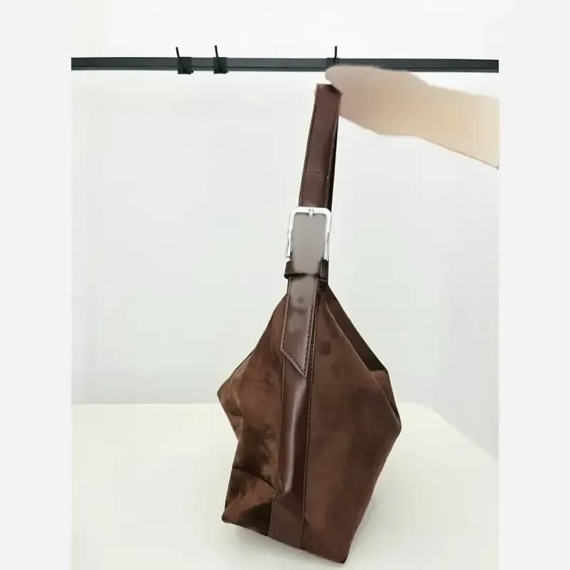 کیف زنانه جیر تک سگک رنگ شکلاتی — تصویر ۲