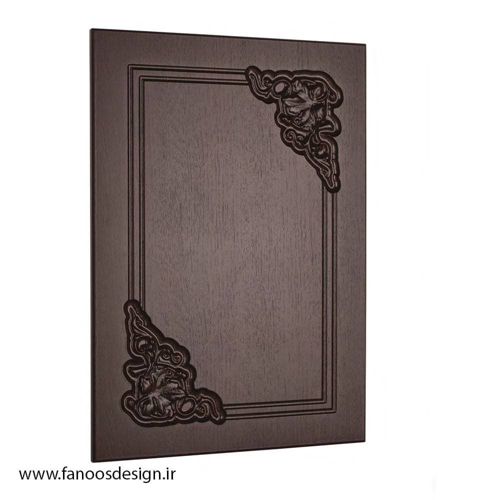 درب کابینت MDF روکش ممبران تک قاب با منبت گل قهوه ای تیره کد 042