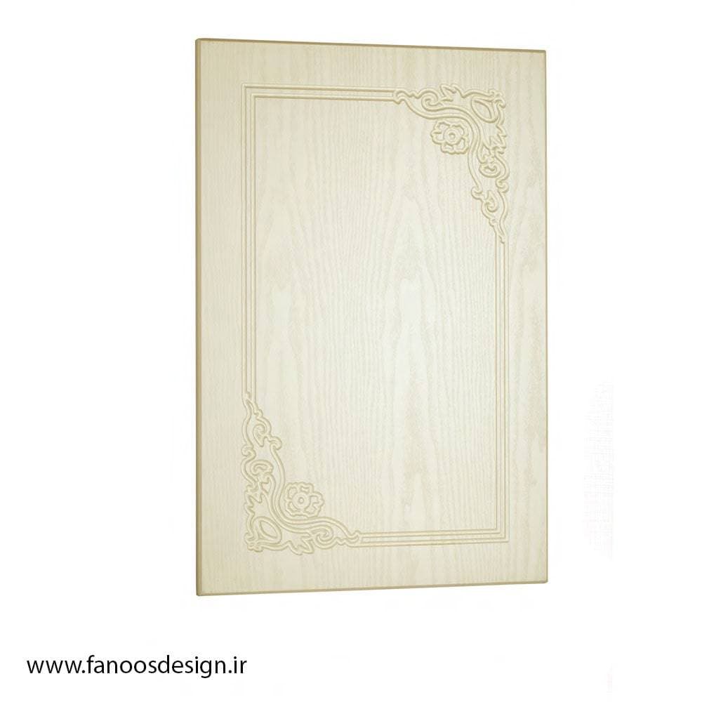 درب کابینت MDF روکش ممبران سفید تک قاب با منبت گل کد 070