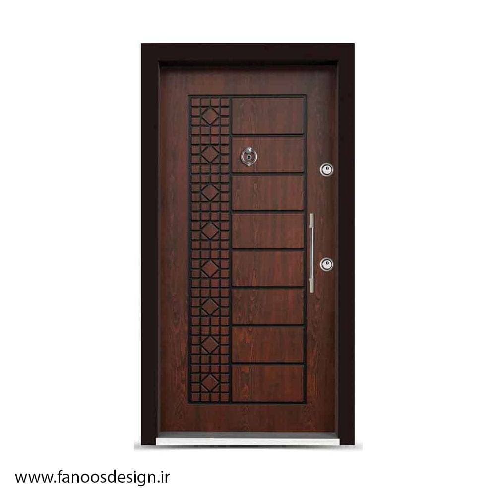 درب ضد سرقت مدرن روکش راش روشن با خطوط افقی – کد MT430
