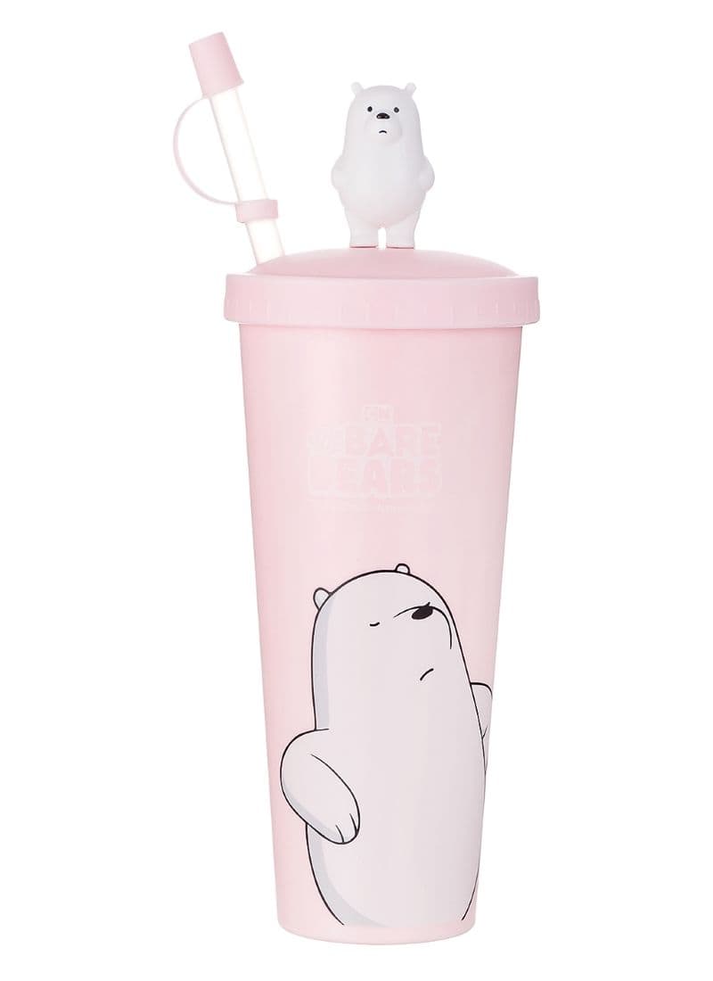 لیوان سردار نی دار ما خرسها مینیسو، مدل، WE BARE BEARS DOUBLE LAYER STRAW BOTTLE ، صورتی/آبی/سفید،/طرح پاندا،گریزی،قطبی سری ما خرسها، 550 ml — تصویر ۳