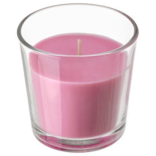 شمع معطر لیوانی آیکیا، مدل SINNLIG، صورتی، گیلاس، 45 ساعت