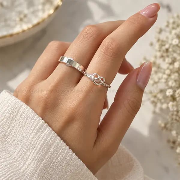 پک انگشتر زنانه نقره ای ترند — تصویر ۳