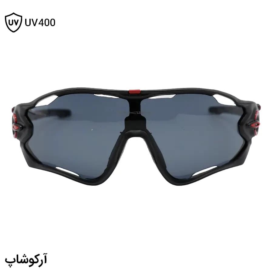 عینک ورزشی اوکلی JAW با فریم رنگ مشکی مات، بیس دار و لنز دودی تیره و UV400 مدل OO9290 — تصویر ۲
