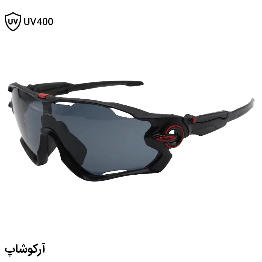 عینک ورزشی اوکلی JAW با فریم رنگ مشکی مات، بیس دار و لنز دودی تیره و UV400 مدل OO9290