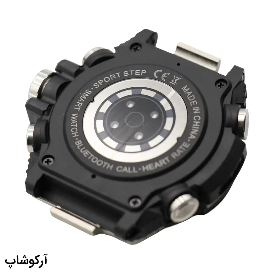 ساعت هوشمند SHOCK نقره‌ای، صفحه مشکی گرد، بند سیلیکونی و فلزی، قاب گرد مقاوم شوک، موتور دیجیتال هوشمند، شارژ مغناطیسی مدل KTL01 — تصویر ۵