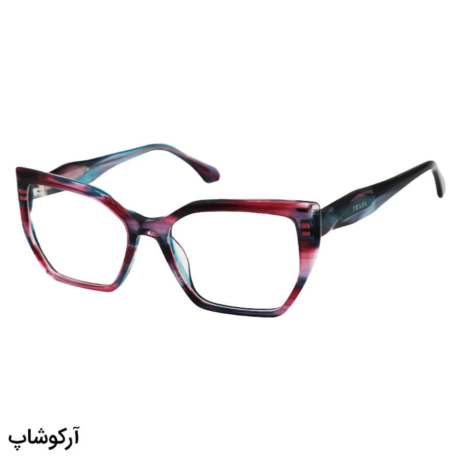 عینک طبی زنانه پرادا با فریم چند رنگ، از جنس استیت و گربه ای شکل مدل G6067