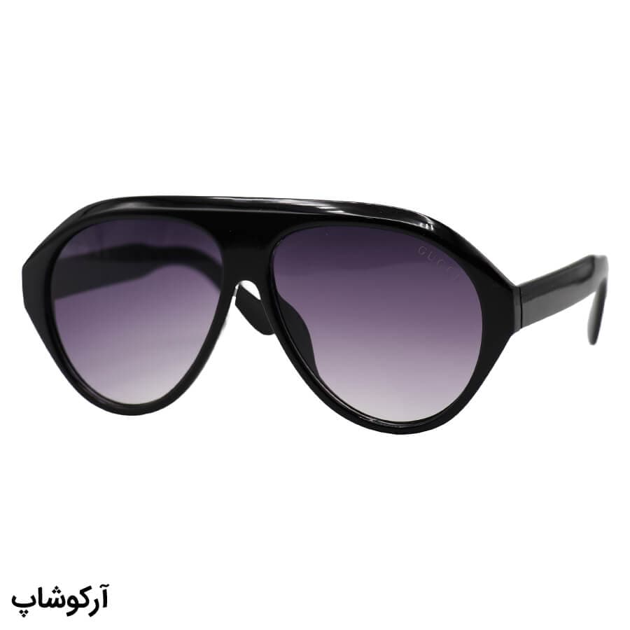 عینک آفتابی گوچی با فریم مشکی رنگ، شکل خلبانی، سایز بزرگ و لنز دودی سایه روشن مدل 94533