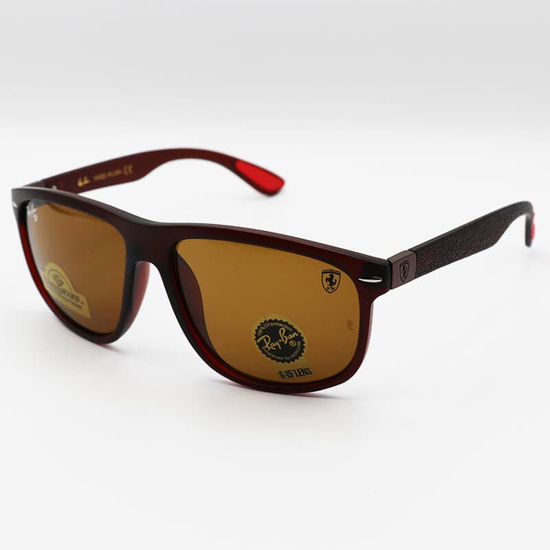 عینک آفتابی خلبانی Ray-Ban Ferrari با فریم قهوه‌ای مات، لنز قهوه ای و جنس سنگ مدل RB756 — تصویر ۳