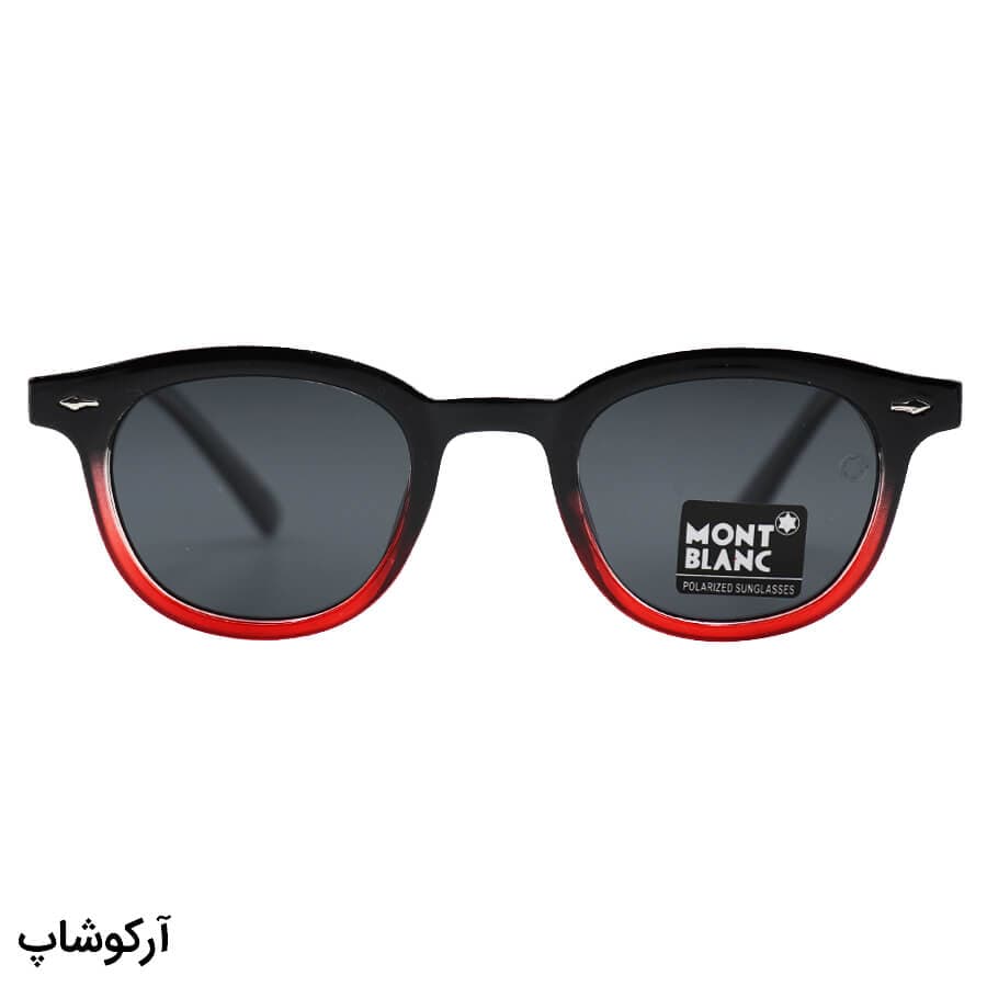 عینک آفتابی مون بلان با فریم گرد، رنگ مشکی و قرمز و عدسی دودی تیره و پلاریزه مدل 7709 — تصویر ۲