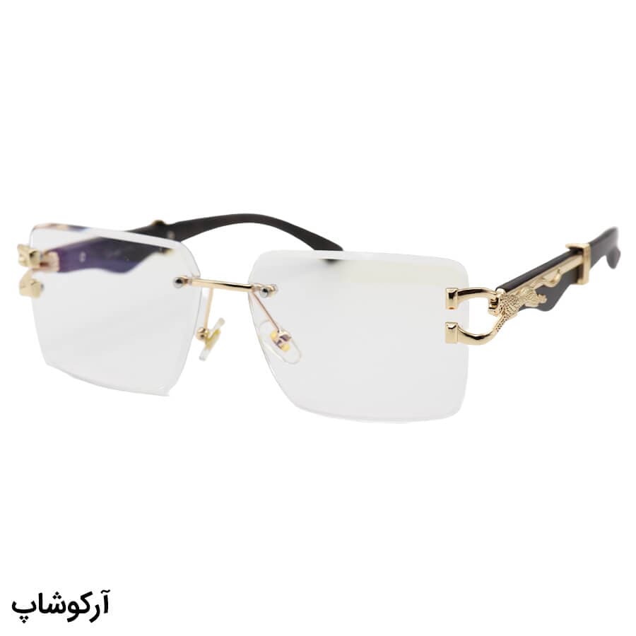 عینک شب Cartier با فریم مستطیلی، دسته چوبی، طرح یوزپلنگ، مشکی و لنز آنتی رفلکس مدل OW3042