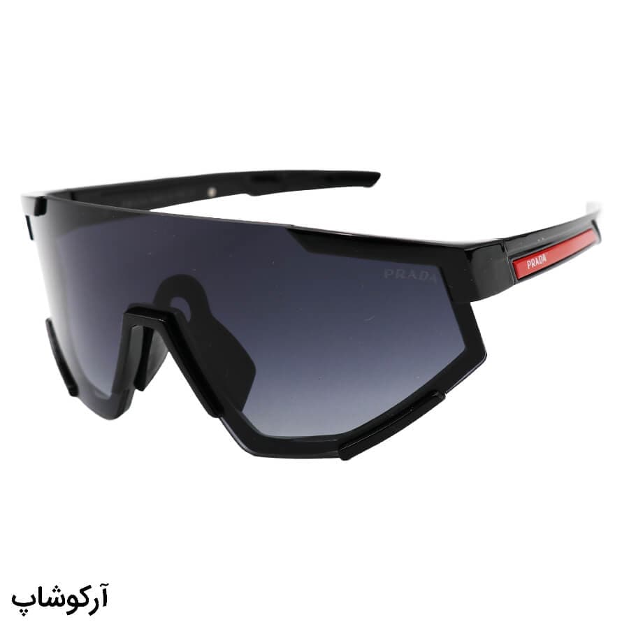 عینک ورزشی با فریم رنگ مشکی براق و لنز دودی سایه روشن برند PRADA مدل ZS2316