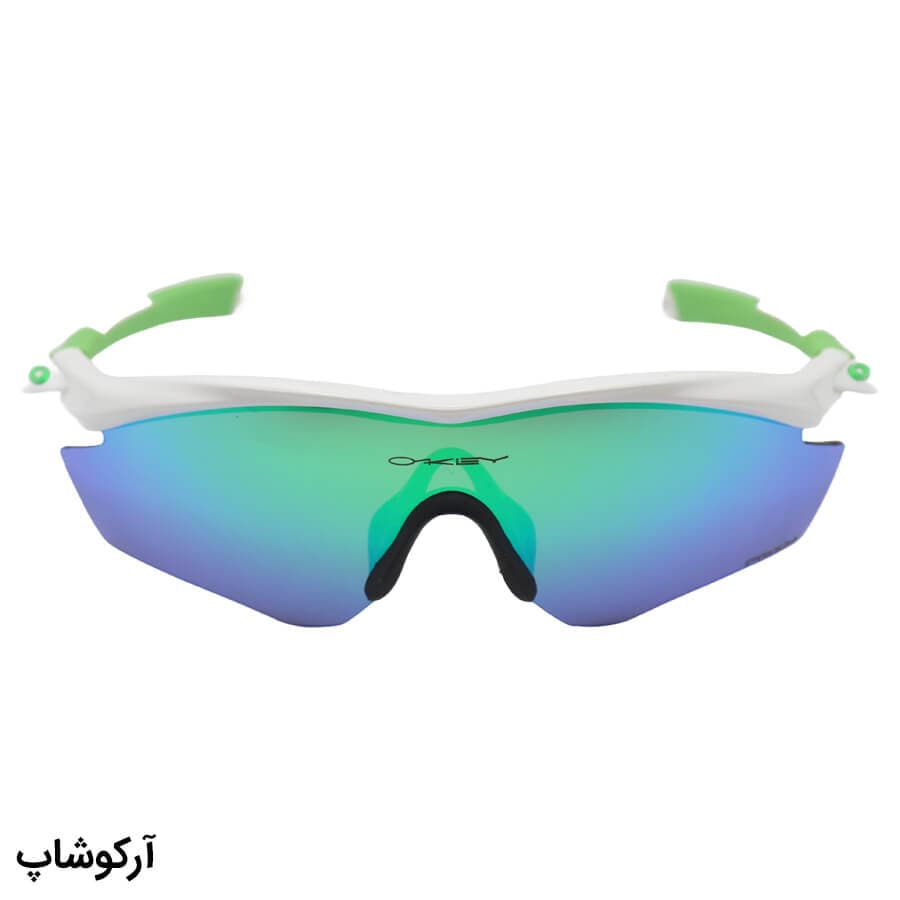 عینک ورزشی اوکلی با فریم سفید و سبز، 5 کاور لنز قابل تعویض و تجهیزات کامل مدل OO9343-06 — تصویر ۲