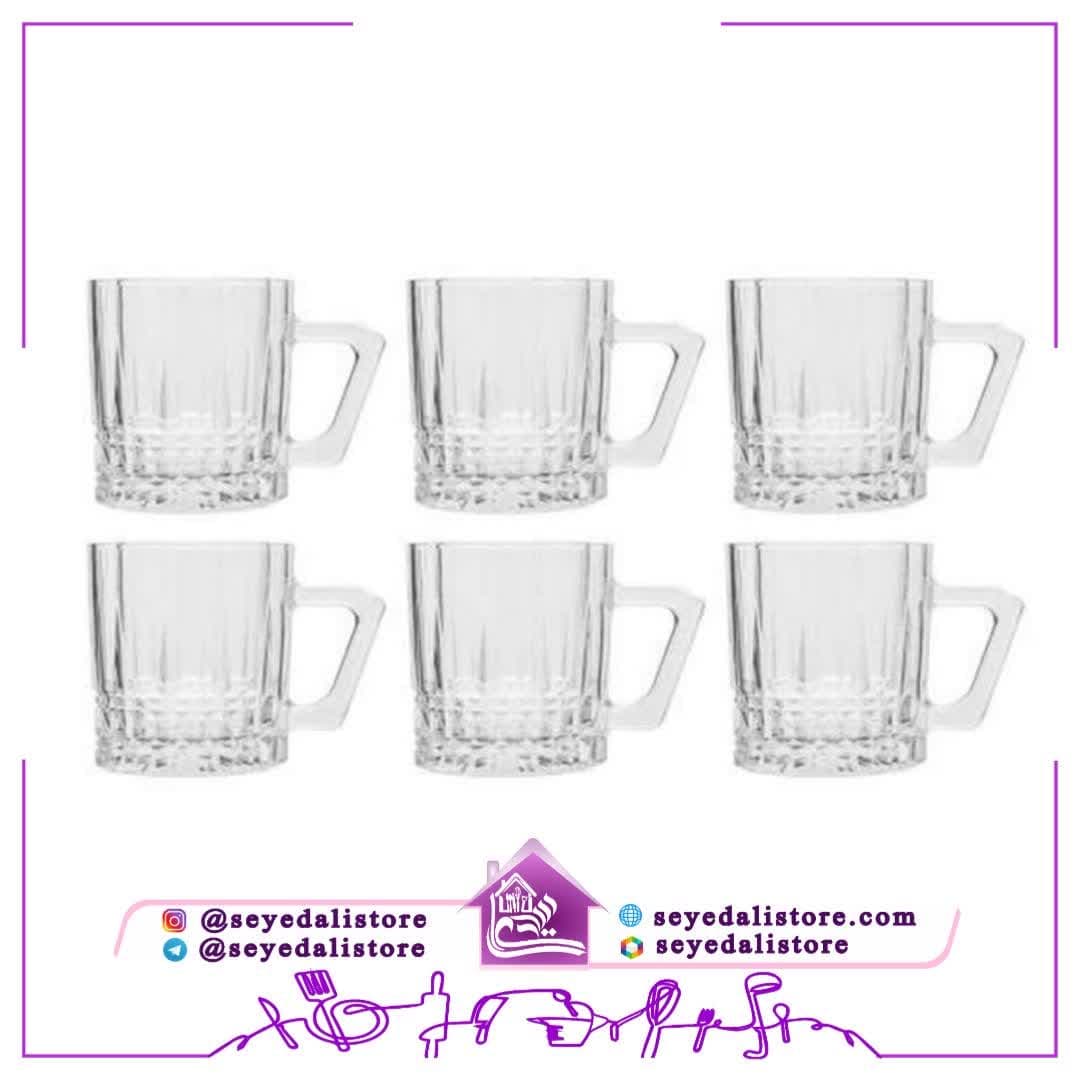 استکان بلور آوا دسته دار مدل شیاردار (بسته ۶ عددی)