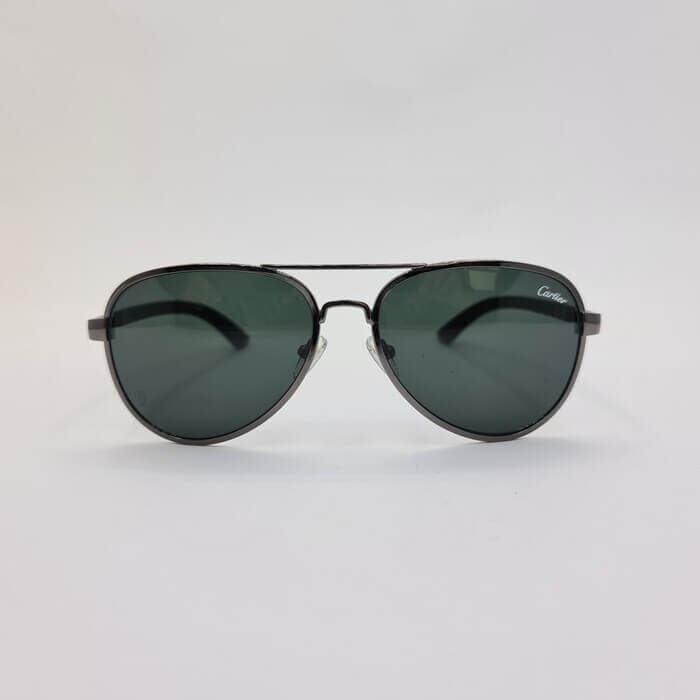 عینک دودی آنتی رفلکس با فریم نوک مدادی برند Cartier با دسته چوبی مدل 125-C2 — تصویر ۳