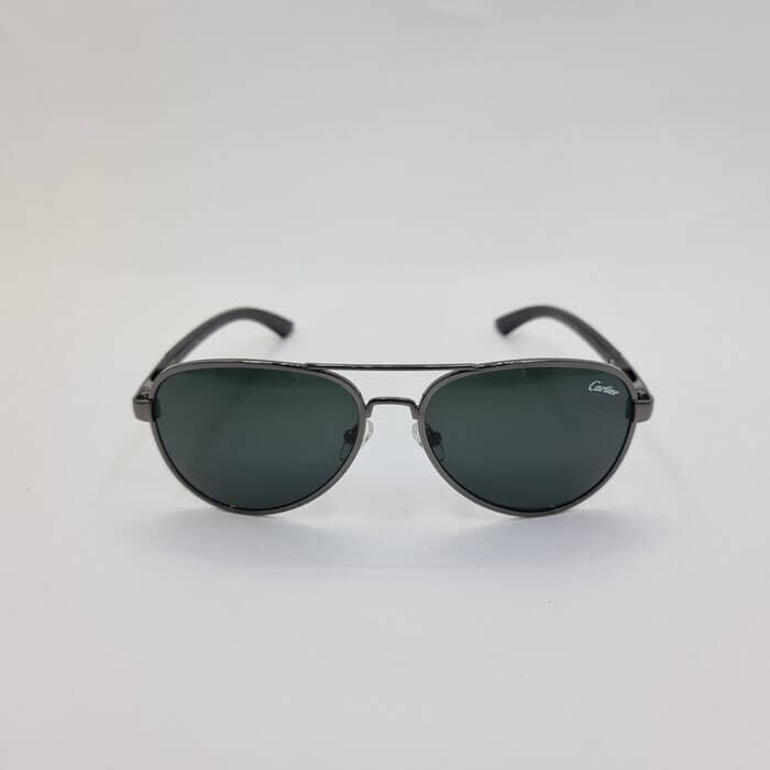 عینک دودی آنتی رفلکس با فریم نوک مدادی برند Cartier با دسته چوبی مدل 125-C2 — تصویر ۲
