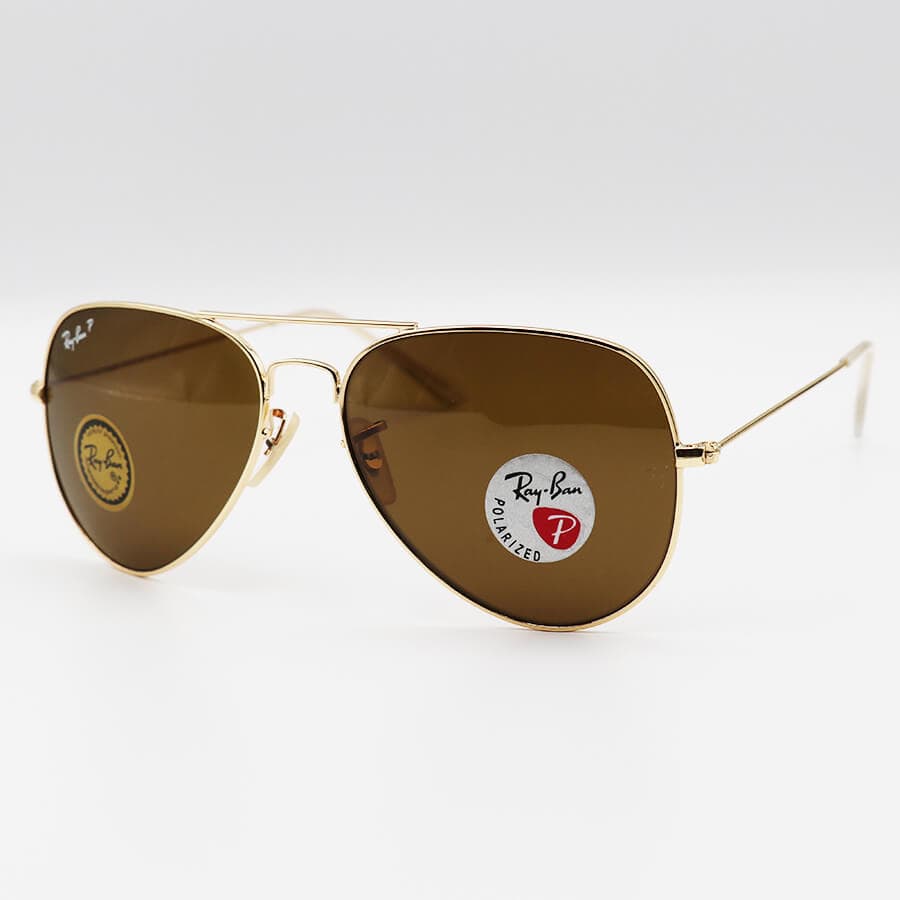 عینک آفتابی Ray-Ban با فریم نوک مدادی، شکل خلبانی، لنز شیشه، سبز رنگ و پلاریزه مدل 3026-S62 — تصویر ۷