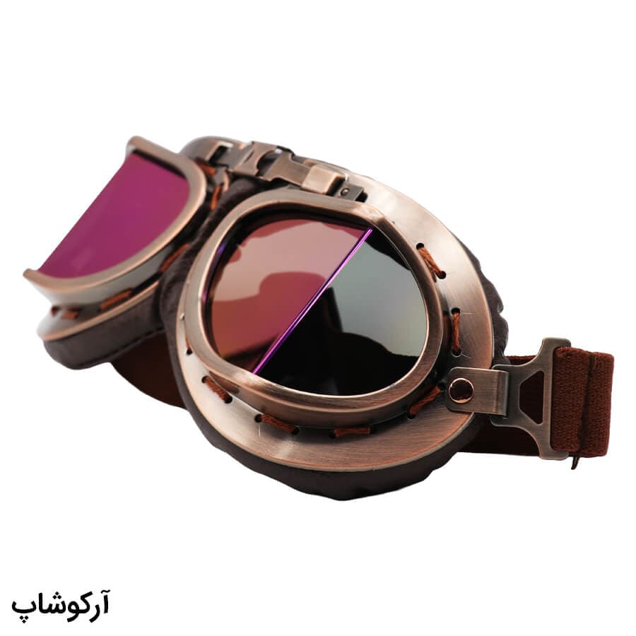 عینک آفتابی با فریم رنگ قهوه‌ای، مسی، برنزی، از جنس چرمی و لنز جیوه‌ای و آینه‌ای مدل 93610 — تصویر ۳