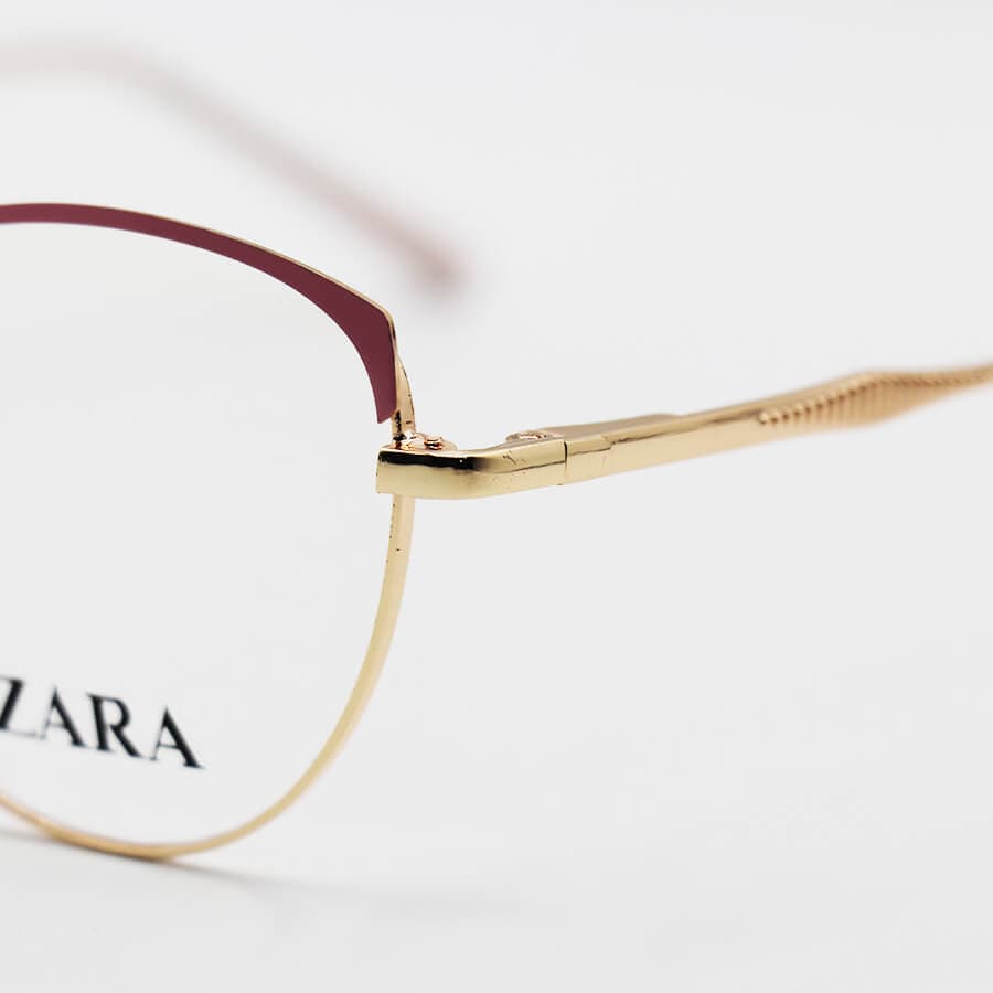 عینک طبی زنانه ZARA با فریم چشم گربه ای، طلایی و صورتی و دسته فنردار مدل G95-210 — تصویر ۵