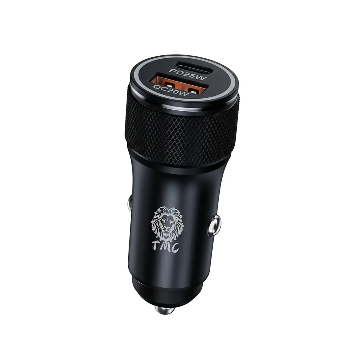 شارژر فندکی تایپ سی فست شارژ TMC مدل TM-C01 دو پورت با خروجی PD و USB بدنه فلزی