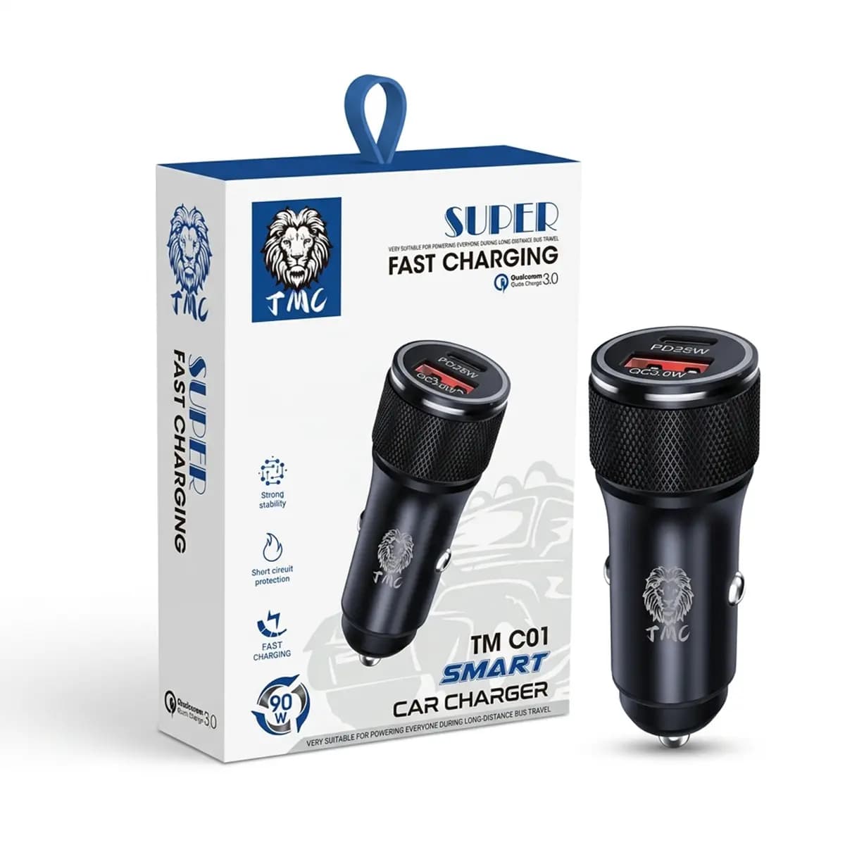 شارژر فندکی تایپ سی فست شارژ TMC مدل TM-C01 دو پورت با خروجی PD و USB بدنه فلزی — تصویر ۳