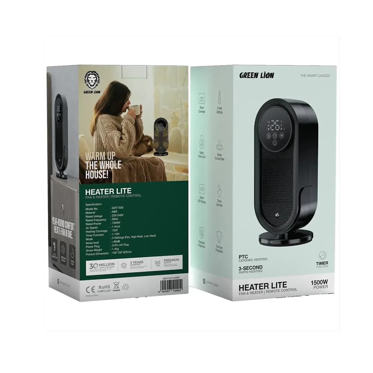 فن و هیتر برقی گرین لاین Lite با ریموت کنترل مدل GNHTLW1500BK — تصویر ۲