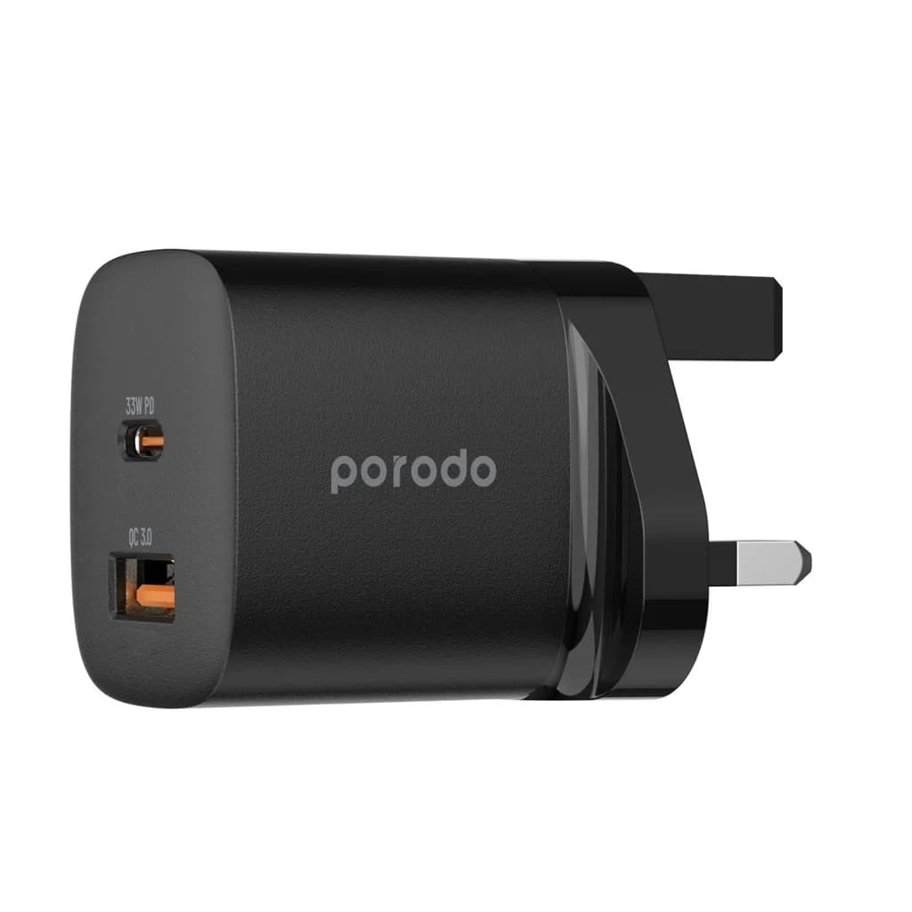 شارژر دیواری Porodo Quick Charger 33W GaN دو پورت USB-A و USB-C