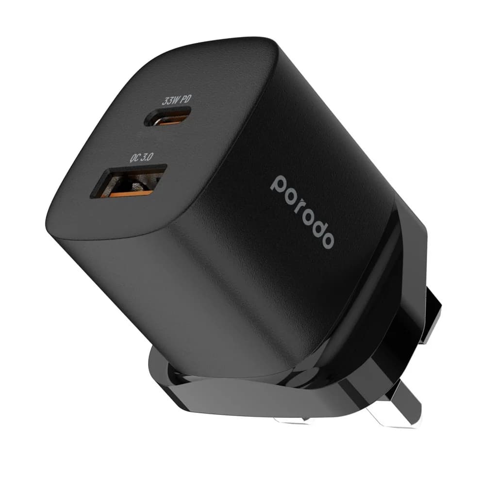 شارژر دیواری Porodo Quick Charger 33W GaN دو پورت USB-A و USB-C — تصویر ۲