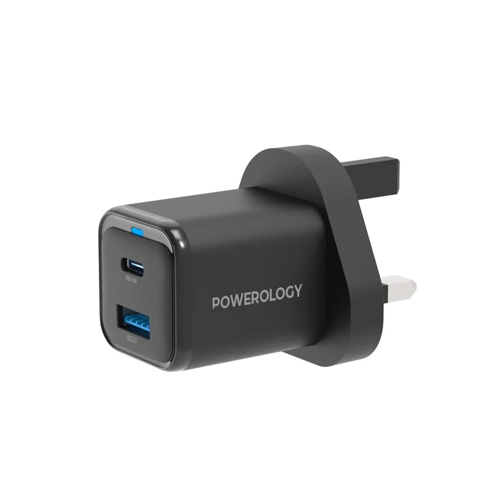 شارژر دیواری Powerology PWCUQC023 35W GaN با USB-C PD و USB-A QC