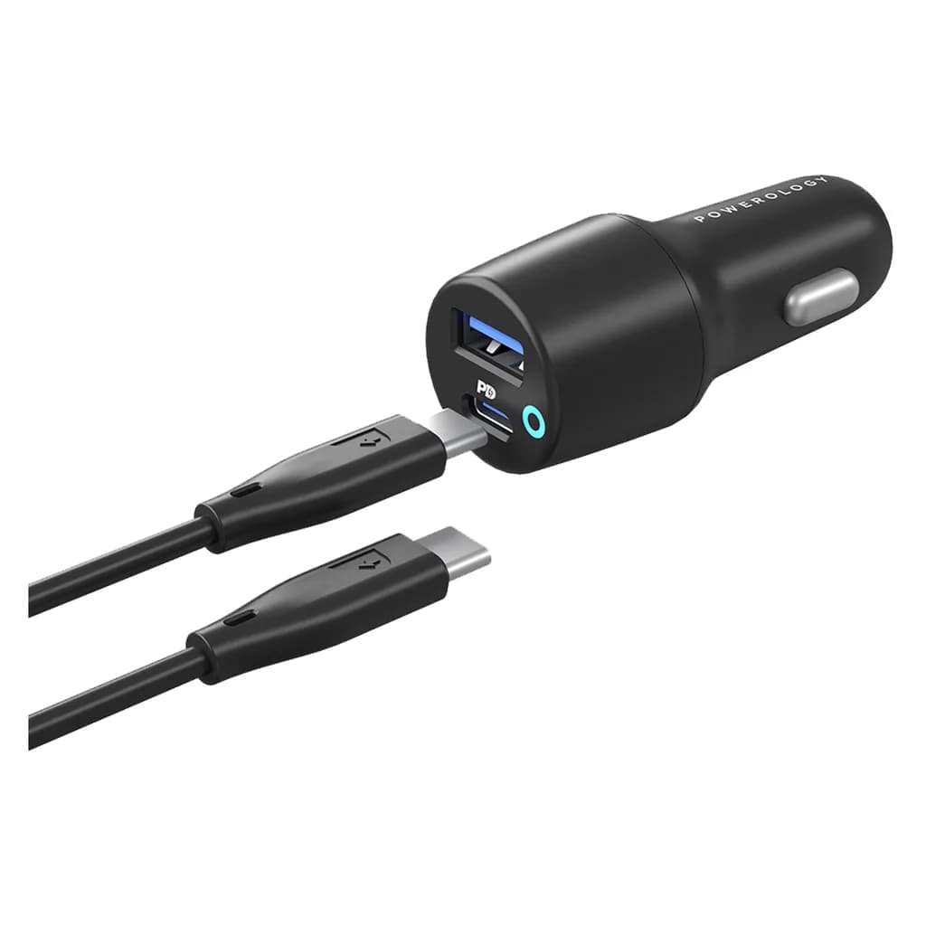 شارژر فندکی پاورولوژی Dual Port 36W با USB-C PD و USB-A QC