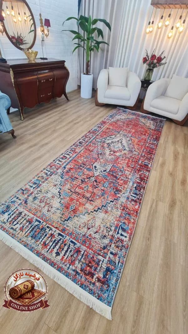 فرشینه راهرویی رویه مخمل هازان ترک زیره ضدلغزش کد m242 ابعاد دلخواه تولید میشه — تصویر ۲