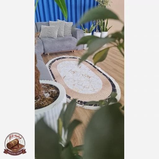 فرشینه بیضی مدرن طرح جدید جنس رویه مخمل هازان ترک — تصویر ۲