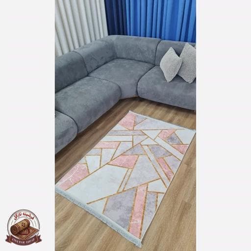 فرشینه مخملی طرح هندسی استُپ دار (اصلا لیز نمیخوره) h275 — تصویر ۳