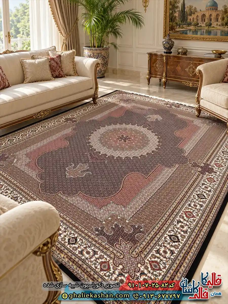 فرش کلاسیک 700 شانه طرح شاه ماهی قاجار رنگ سرمه ای 2 کاشان