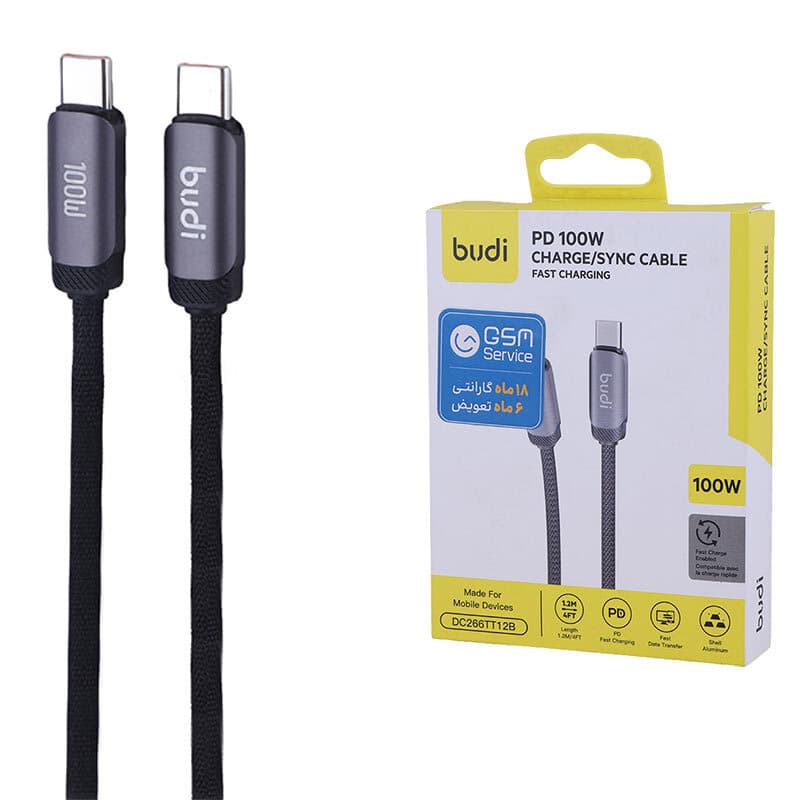 کابل دو سر تایپ سی فست شارژ 100 وات بودی DC266TT12 طول 1.2 متر — تصویر ۵