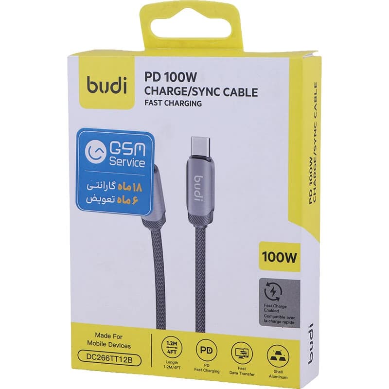 کابل دو سر تایپ سی فست شارژ 100 وات بودی DC266TT12 طول 1.2 متر — تصویر ۴