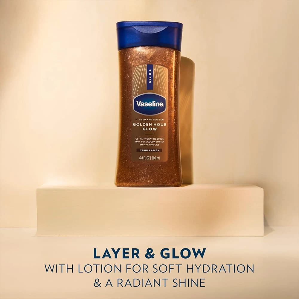 روغن ژلی بدن شاین دار وازلین مدل GOLDEN HOUR GLOW — تصویر ۳