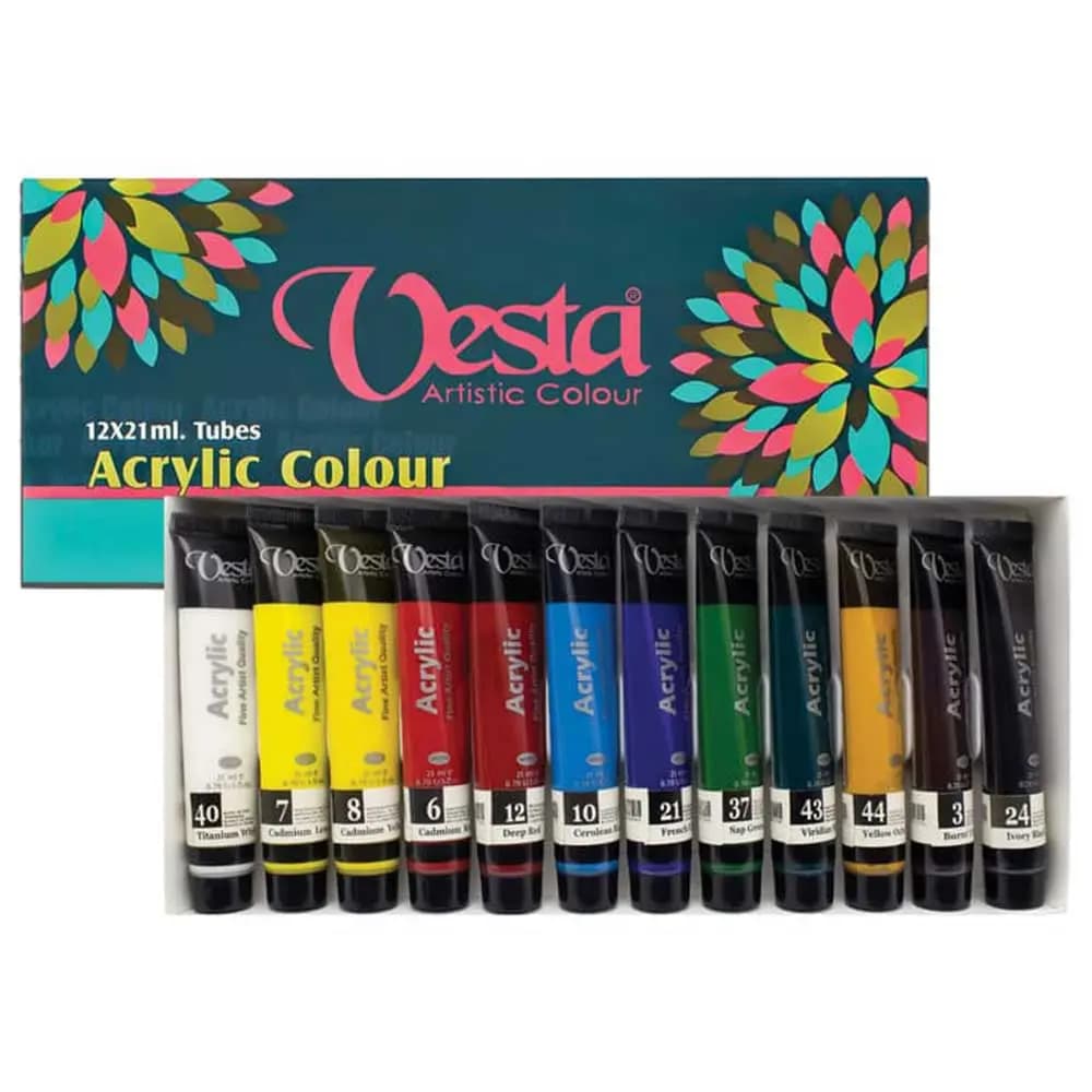 رنگ اکرلیک 12 رنگ 12 میل وستا VESTA